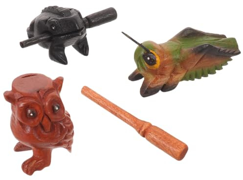TOYANDONA 3pcs Wooden Guiro Percussion Instruments Set Featuring Frog, Cricket, and Owl Shapes Handpolished Smooth Wood Material with Crisp Animal Sounds for Music Class and Group Ensemble
