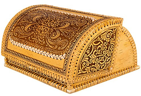 Handmade Natural Birch Bark Wooden Roll Top Bread Box Kitchen Food Storage Flower Ornament