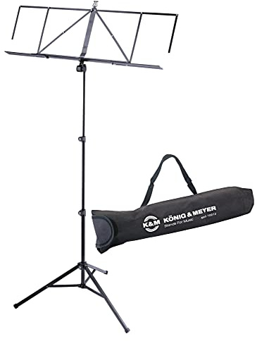 K&M 10062 Music Stand Robby Plus Set, K&M Notenständer, 2-fach ausziehbar | Notenpult mit extra breiter Notenauflage und zusätzliche Blatthalter, Profilfüße mit Stützstreben, Gesamthöhe: max. 1460 mm