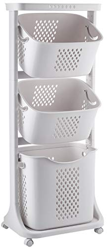 Yorbay Wäschekorb auf Rollen, Wäschesortierer mit Stockwerke,Aufbewahrungskörbe, Wäschesammler, Wäschewagen, Wäschebehälter für Kleidung und Spielzeug