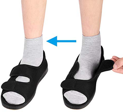 Femmes Chaussures pour Diabétiques Pantoufles Orthopédiques en Viscoélastique Bout Ouvert Elargissement Chaussons Réglable Antidérapant pour Pieds Gonflés Arthrite Oedème Noir 2 EU 39 US 8