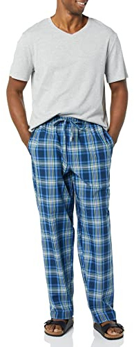 Amazon Essentials Uomo Set Pigiama con Pantaloni in Popeline di Cotone Elasticizzato e T-Shirt in Jersey di Cotone