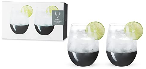 Viski Dipped Cocktail Tumblers Set of 2 19oz (561ml) Stemless Wine, Glass, Polished Finish, Gunmetal Black