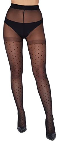 OVISSA Las mujeres italianas negras medias finas 20 denier de cintura alta con estampado de lunares mate Pantimedias Strechy Sheer para las señoras sexy traje femenino medias AA, Patrón 3, XL