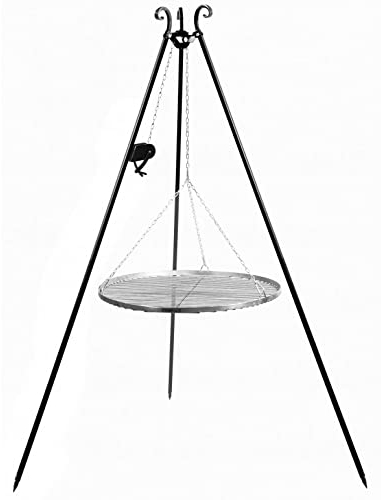 Cook King Stahl Schwenkgrill mit Kurbel & Grillzubehör | Dreibein Grill inkl. Stahl Grillrost Ø 50 cm | Handgefertigt in Europa | Höhenverstellbar