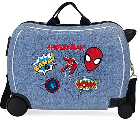 Marvel Spiderman Denim Kinderkoffer, Blau, 50 x 38 x 20 cm, Hartplastik, seitlicher Kombinationsverschluss, 34 l, 1,8 kg, 4 Räder, Handgepäck