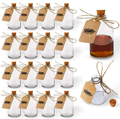 Smiths Mason Jars Lot de 16 mini bocaux en verre avec couvercles en liège (50 ml) – Petites bouteilles en verre avec liège pour parfums, cadeaux et breloques souvenirs