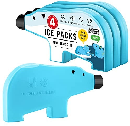 Monkey Business Bear Ice Packs Cute Ice Packs/Reusable Long Lasting Lunch Bag Coolers/Fun Coolers Perfect for Your Kid's Lunch Box/Super Saver Blue Bear Cub (Pack of 4)