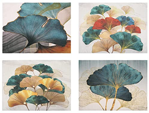 Manteles Individuales Juego de 4 Verde Azulado Color Dorado Petróleo Rojo Gris Ginkgo Lavables Resistente al Calor Salvamantele Individuales de Lino para Mesa de Comedor de Cocina Picnics 32x45cm
