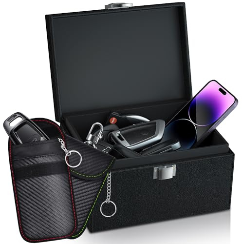 Faraday Box Schlüsselanhänger Schutz, OMKHE Faraday Box mit 2 Pack Faraday Taschen, RFID-Box für Autoschlüssel, Signalblockierbox für Autosicherheit (groß)