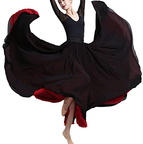 Damen 720-Grad Großer Swing Rock Chiffon Reversibel Tanzrock Maxirock Sommer Langer Rock Bauchtanz Kostüm Frauen Bauchtanz Moderner Tanz Ballsaaltanz Flamenco Karneval Bühnen Performance Röcke C XL