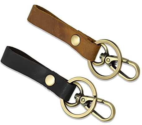 Joyzol Handgelenk-Leder-Schlüsselanhänger, 2 Stück, Umhängeband mit Schlüsselring für Schlüssel und Autoschlüssel, modisches EDC-Schlüsselband (Hellbraun und Dunkelbraun)