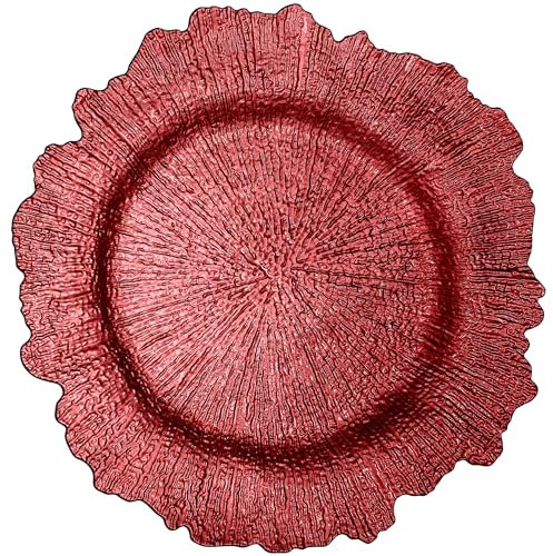 TABLETROVES Rote Platzteller-Set – 33 cm Vintage-Kunststoff-Geschirr-Set – wiederverwendbare, elegante Servierteller für Partys, Hochzeiten und Veranstaltungen, 6er-Set