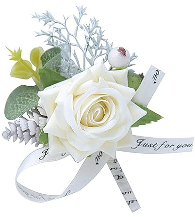 ifundom Künstliche Blumen-Corsage Im Chinesischen Stil Mit Rosen-Schleife Für Handgelenk Weiß Geeignet Für Hochzeiten Brautjungfern Und Blumenmädchen