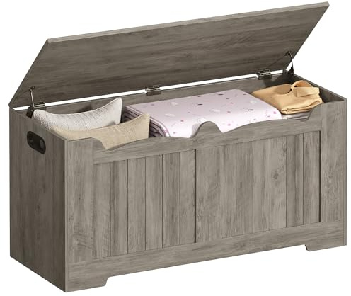 Hzuaneri 39.4 Storage Chest, Storage Bench Trunk with 2 Safety Hinge,Wooden Box, Lift-Top Chest Organizer, Shoe Bench for Entryway, Bedroom, Living Room, Greige SB01005X