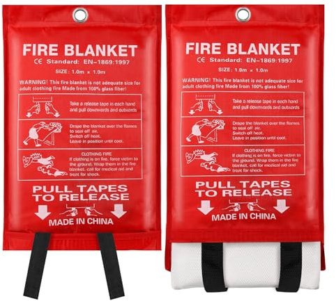 Nödfilt för hemmakök – 2-pack 1 x 1 m glasfiber undertryckande flamsäkert säkerhet för rökare brandfilt släckare överlevnadssats för hemmakontor öppen spis en köksling