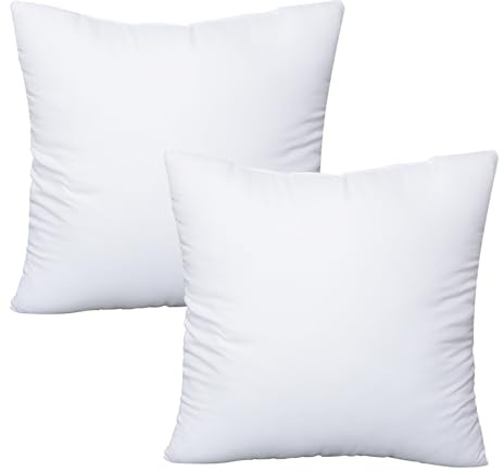 OKBA Throw Pillows Insert Set of 2, with 100% Cotton Cover, Bed and Couch - Indoor Hotel Decorative Pillows, 16x16 in White Pillows Inserts