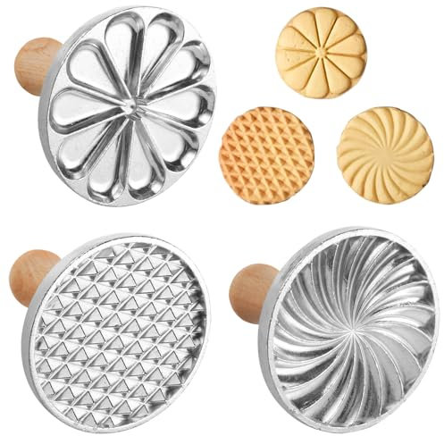 3 sellos de galletas, sello cortador de galletas, molde de prensa de galletas personalizado de Navidad de 3 pulgadas, molde cortador de galletas con mango de madera, suministros de decoración de