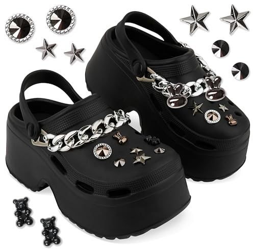 CityComfort Sabots de Jardin pour Femme avec Charms - Chaussures Mules Légères pour Jardin, Plage, Piscine (Noir, 36-37 EU)
