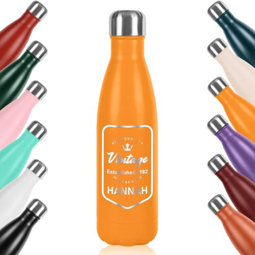 polar-effekt Gourde isotherme en acier inoxydable - 0,5 l - Jaune - Avec gravure - Personnalisable avec nom - Pour le travail et le sport