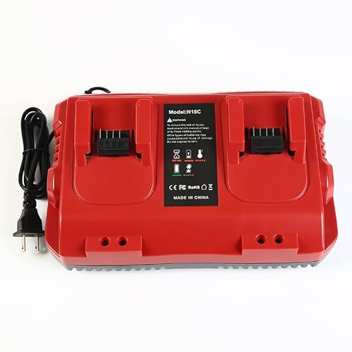 M18 Cargador rápido de Doble Puerto, Cargador Rapid Reemplazo de batería de Litio Compatible con Milwaukee 18V 48-59-1812 48-59-1802 48-59-1804
