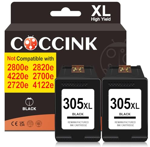 COCCINK 305XL für HP 305 Druckerpatronen Envy 6032e 6000 6432e 6400 6020e 6030e 6022e 6420e 6430e 6000e 6400e 6452e 6455e 6458E 6458 6450e 6020 6032 6022 6432 6422 Tintenpatronen für HP 305 XL Schwarz