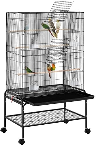 Yaheetech Large Bird cage Budgie cage Bird Aviary Outdoor for Parrots Cockatiel with Rolling Stand Black