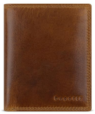 bugatti Savona Herren Geldbörse aus echtem Büffelleder, Portemonnaie mit RFID-Schutz, Hochformat, Cognac