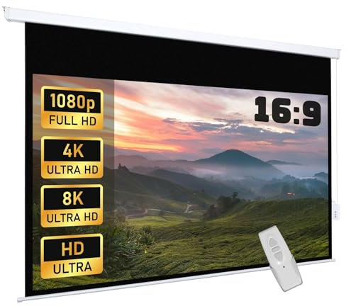 Fabulcozy Écran de Projection motorisé écran projecteur électrique Formats 16:9 100 Pouces 253L x 168H cm Fixation Mur ou Plafond Automatique pour Home Cinéma et Entreprise