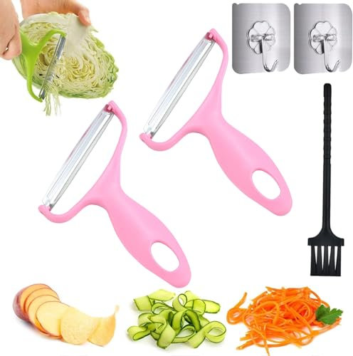 Stainless Steel Vegetable Peeler, 2024 New Cabbage Shredder, Ultra Sharp Cabbage Slicer, Vegetable Peeler Pro for Carrot Potato Vegetable Fruit (2Pcs-Pink)