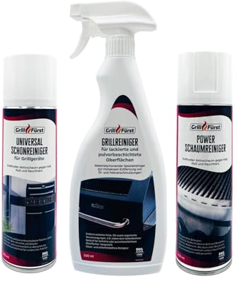 Grillfürst Grillreiniger-Set für Rösle Videro schwarz emaillierte Grills - Grillreiniger, Schaumreiniger, Schonreiniger - 3er Set