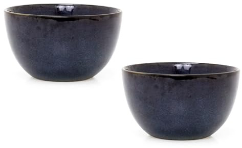 Carousel Home Set of 2 Blue Reactive Glaze Stoneware Bowls | Round Ceramic Kitchen Cereal, Soup, Pasta, Dinner, Dessert Bowl - 660ml