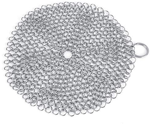 Raschietto per Pentole in Acciaio Inossidabile per Pulizia Cotta di Maglia per Pentole in Ghisa