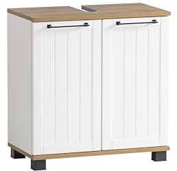 Schildmeyer Waschbeckenunterschrank Jelda 154166, matt weiß/Eiche Landhaus Dekor, 59,8 x 32,6 x 62,4 cm