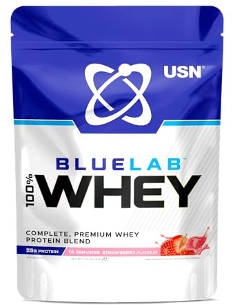USN Blue Lab Whey Protein Powder, Strawberry Flavour - 476g (14 Servings), Premium Whey Isolate Protein Dietary Supplement, Post Workout Lean Muscle Growth BCAA Amino Acids Powder