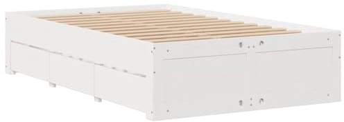 vidaXL Massivholzbett, Holzbett ohne Matratze mit Schubladen, Bettgestell mit Lattenrost, Bett Doppelbett für Schlafzimmer, Weiß 135x190cm Kiefer