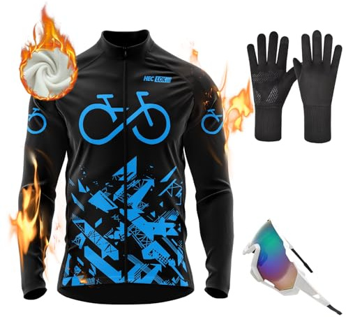 Herren Winter Fahrradtrikot Langarm Thermo Funktions Radtrikot Warm Fleece, Langarm Fahrrad Shirt, Herren Radtrikot, Fahrradbekleidung Radshirt für Männer, MTB Thermo Trikot