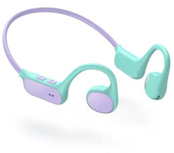 iClever OWS01 Casque audio à conduction osseuse pour enfants avec sécurité à oreilles ouvertes IPX5 Étanche à 360° Pliable à 360° Casque léger sans fil Bluetooth 5.3 Écouteurs USB-C pour iPad,