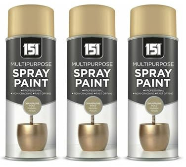 PNJB Metallic Gloss Champagne Gold Spray Paint, Quick Drying, Ideal for Metal Wood Plastic, Aerosol Spray, Perfect for Interior & Exterior,400ml, (3PCS)