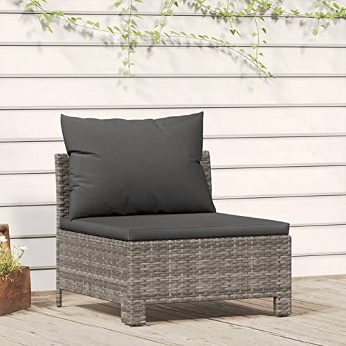 Xichuzi Garten-Mittelsofa mit Kissen, Lounge Gartenmöbel, Gartenlounge, Loungemöbel, Balkon Lounge, Sitzlounge Garten, Sitzecke Balkon, Grau Poly Rattan