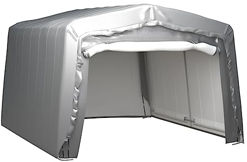Hommdiy Lagerzelt UV-beständig Industriezelt Zelthalle Weidezelt Zelt Zeltgarage Foliengarage Unterstand Lagerhalle Stahl Grau 370 x 370 cm