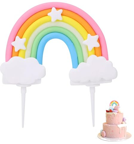 Soft Pottery Rainbow Cake Topper - Colorful Cupcake Decorations with Pastel Top Hat