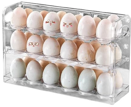 Portauova a 36 griglie per frigorifero, Contenitore per uova a 3 strati, Scatola per uova trasparente per porta del frigorifero, Scatola di immagazzinaggio per uova salvaspazio, Organizer di grande