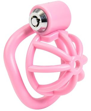 Appareil d'abstinence masculine - Cage à pénis verrouillable avec 5 anneaux pour l'exercice du pénis et le teasing, matériau en résine respirante, ajustement réglable pour les hommes (Pink, CB-04)