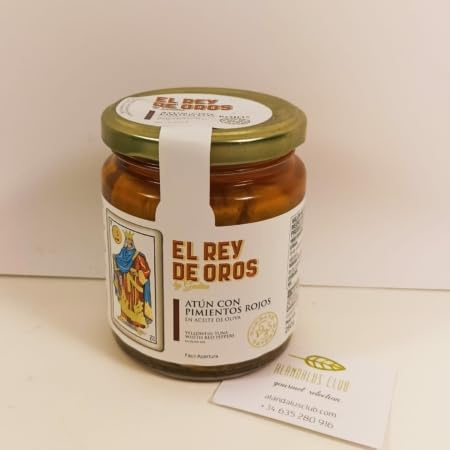 Atún salvaje con pimientos - El Rey de Oros - Tarro de cristal de 250gr - Utilización de técnicas japonesas de ronqueo - Realizado con solomillo de atún.