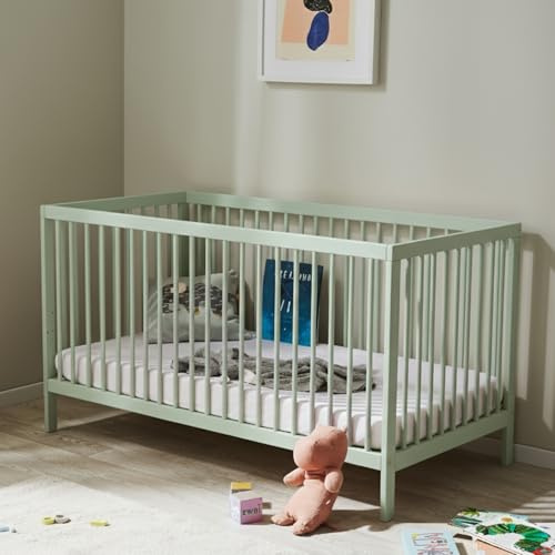 Kids Collective Babybett Kinderbett Gitterbett 60x120 & 70x140 cm höhenverstellbarer Lattenrost & herausnehmbare Sprossen stabiles Buchenholz | ab Geburt bis zum 3. Lebensjahr Made in EU | grün