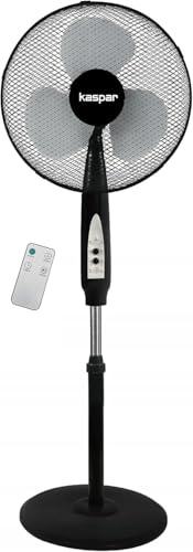 KASPAR Ventilatore a piantana con telecomando con 3 velocità del vento, funzione oscillante, timer 40 W, 36 cm, diametro regolabile in altezza, base a croce nera