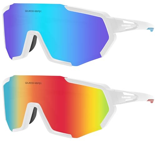 Queshark 2 Stück Fahrradbrille, Leicht & Rutschfest & TR90 Rahmen & UV400 Schutz, Schnelle Brille Herren Damen, Sonnenbrille Sport für Radfahren Laufen Golf Baseball Volleyball