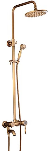 ed Shower System Antique Brass Shower Faucet Set 8 Inch Round Rain Shower Head with Hand Shower Bath Spout Bath Mixer Tap,