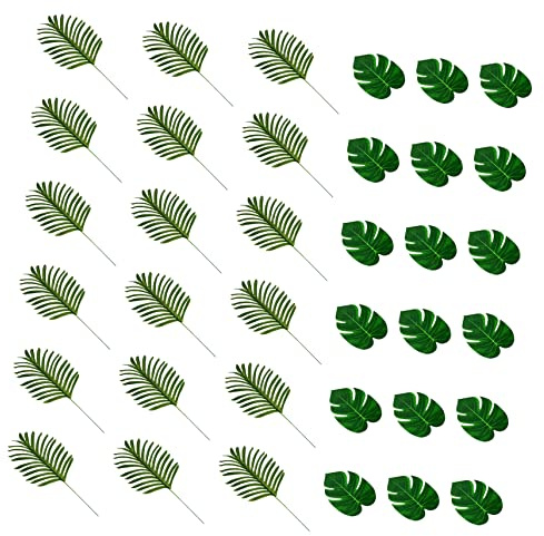 BESTYASH 24 pièces Décor Tropical Artificiel Monstera Ensemble pour Fête Été Décoration de Table et Maison Fausse Plante pour Événements et Réunions